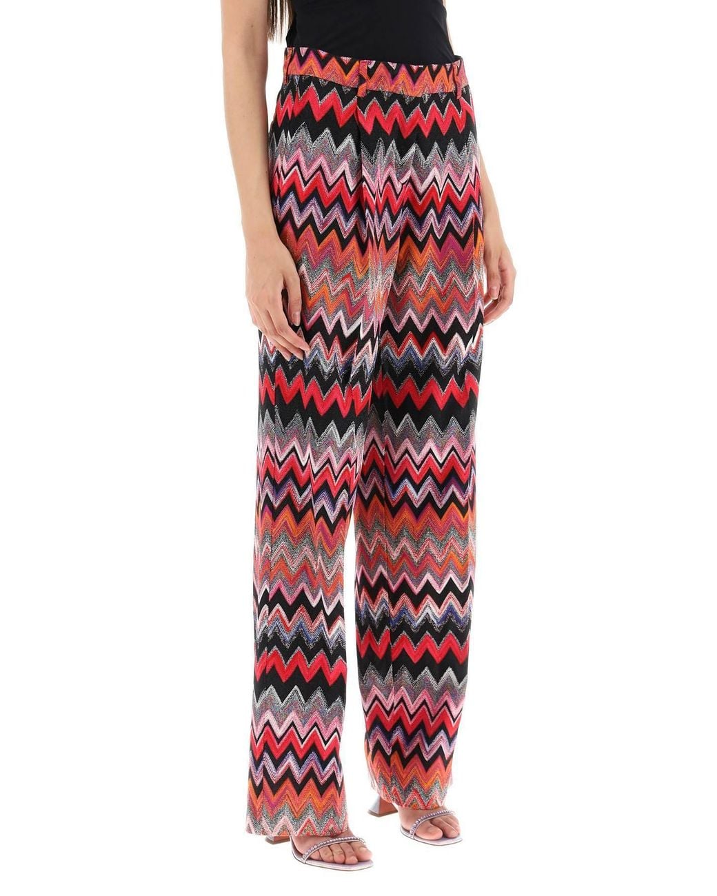 Missoni Red Zig Zag Pattern Wide-Leg Pants