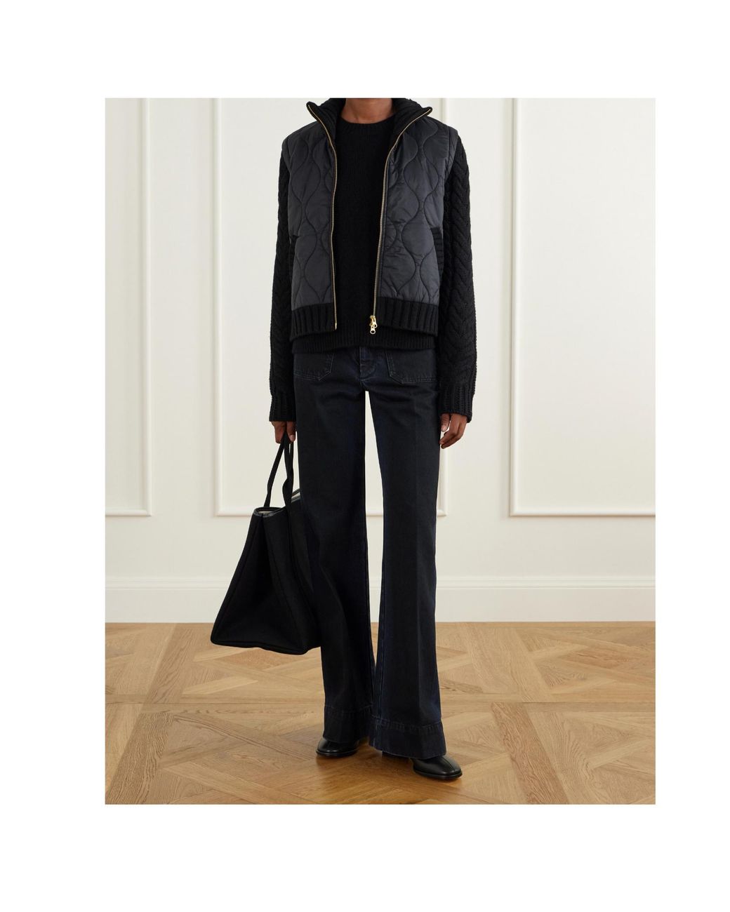 Veronica Beard Black Patra Padded Cable-Knit Wool-Blend And Quilted Shell Jacket