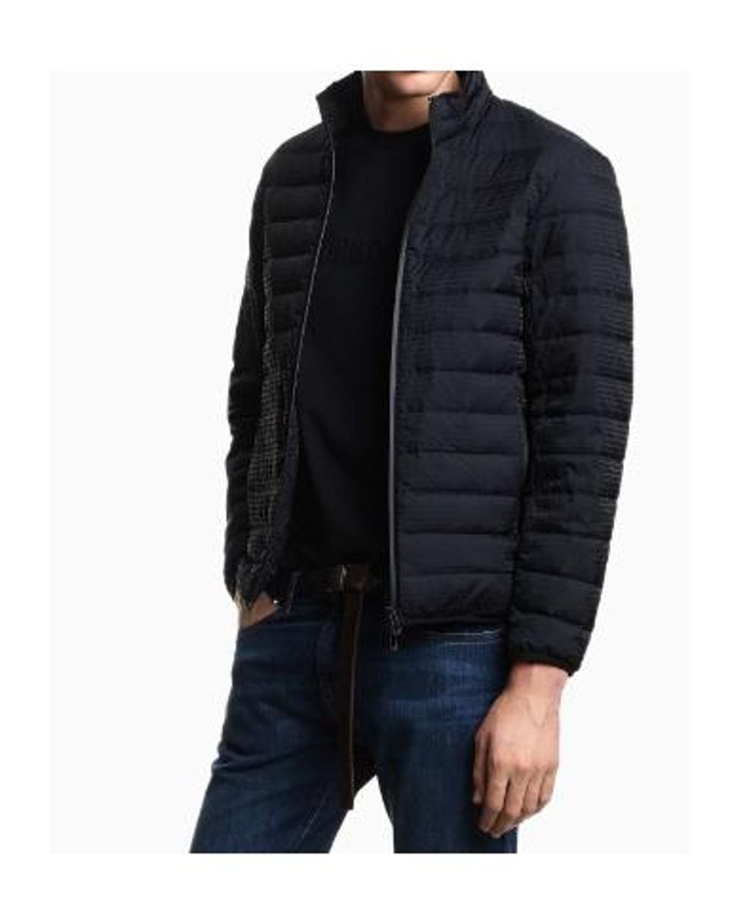 Emporio Armani Blue Logo-Print Zip-Up Down Jacket for men