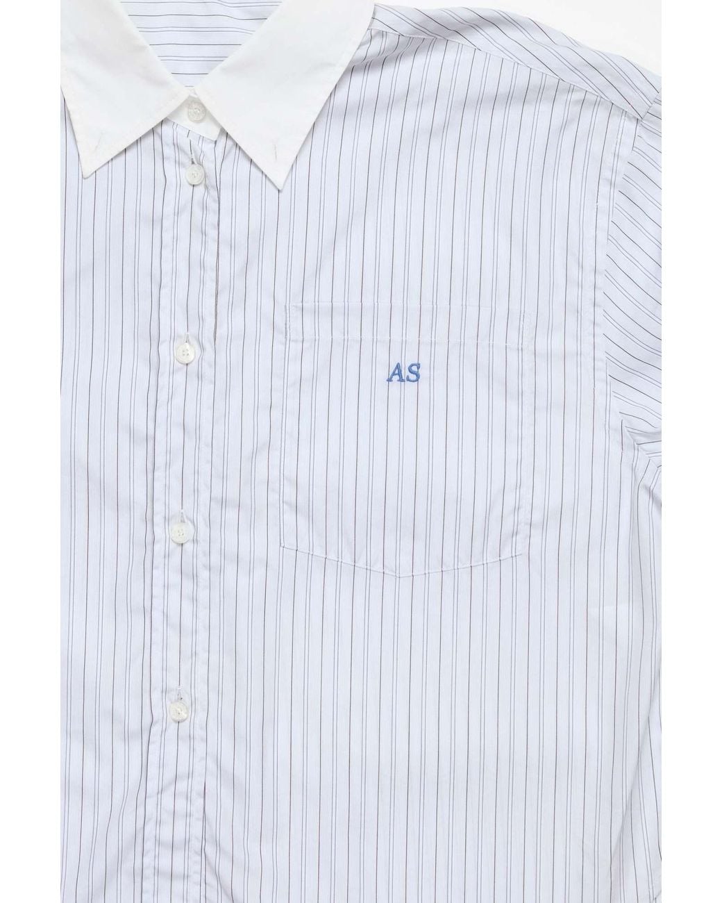 Acne White Short-Sleeved Striped Button-Up Shirt
