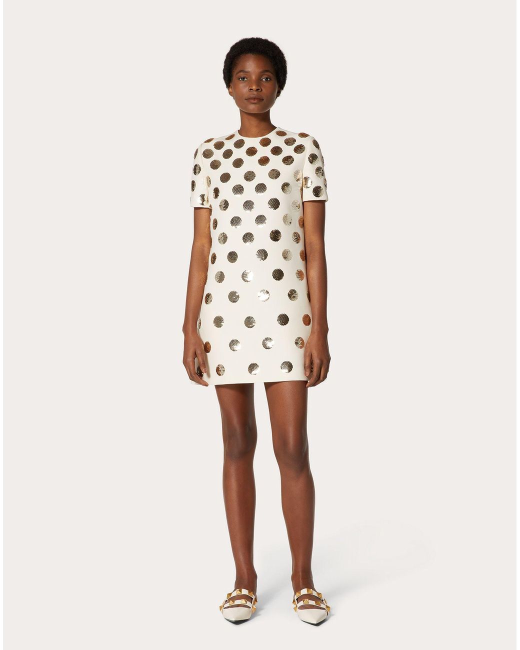 Valentino Natural Tang Yan's Same Polka Dot Sequin Embroidery Dress