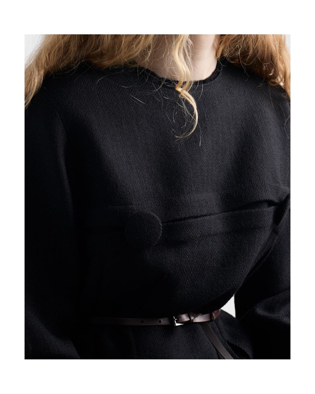 Prada Black Chevron Wool Dress With Belt