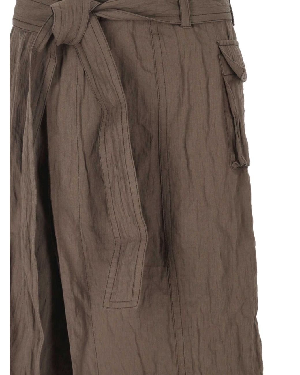 Ferragamo Green Ferragamo Belted Waist Ruched Midi Skirt