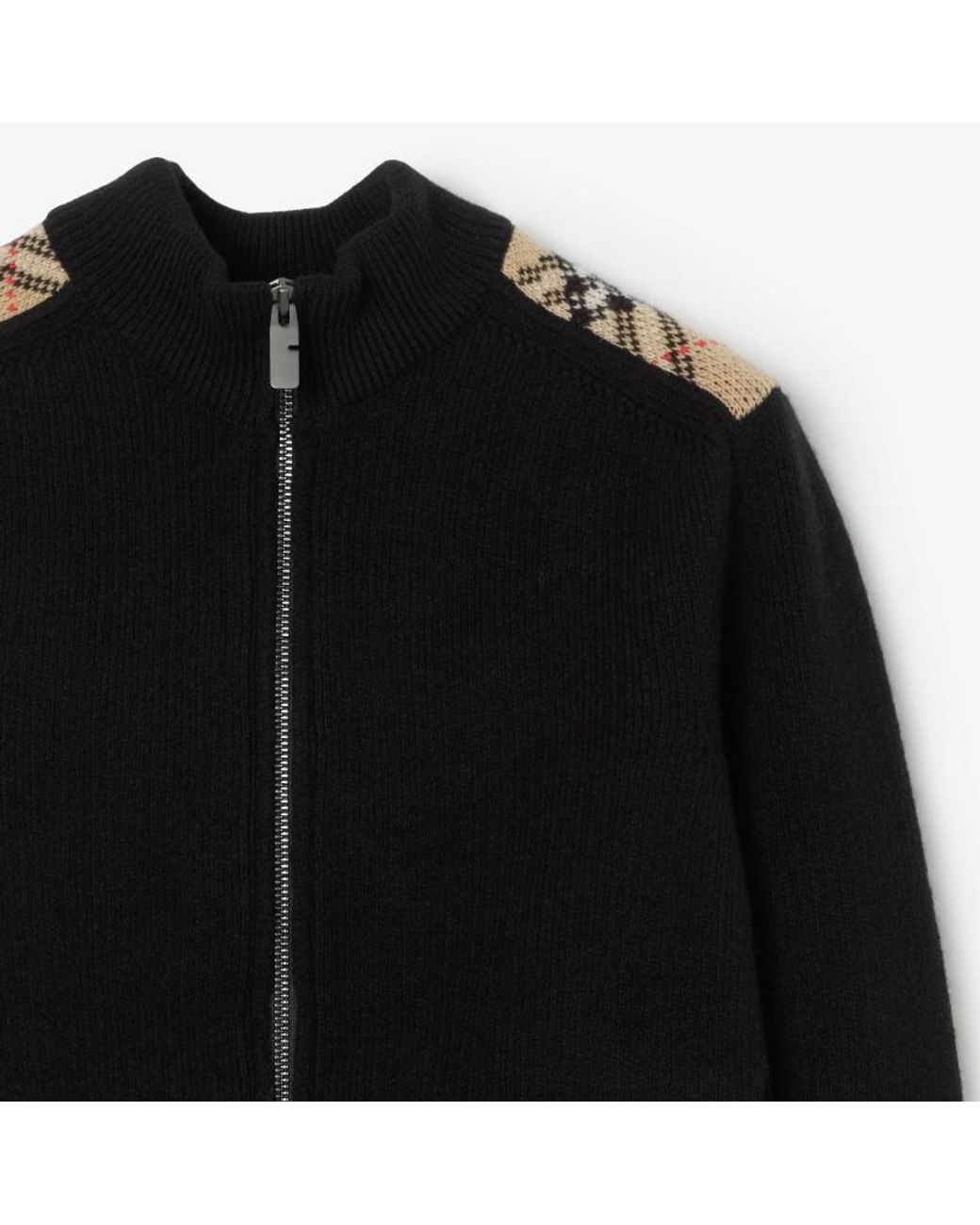 Burberry Black Check Patch Zip-Up Cardigan