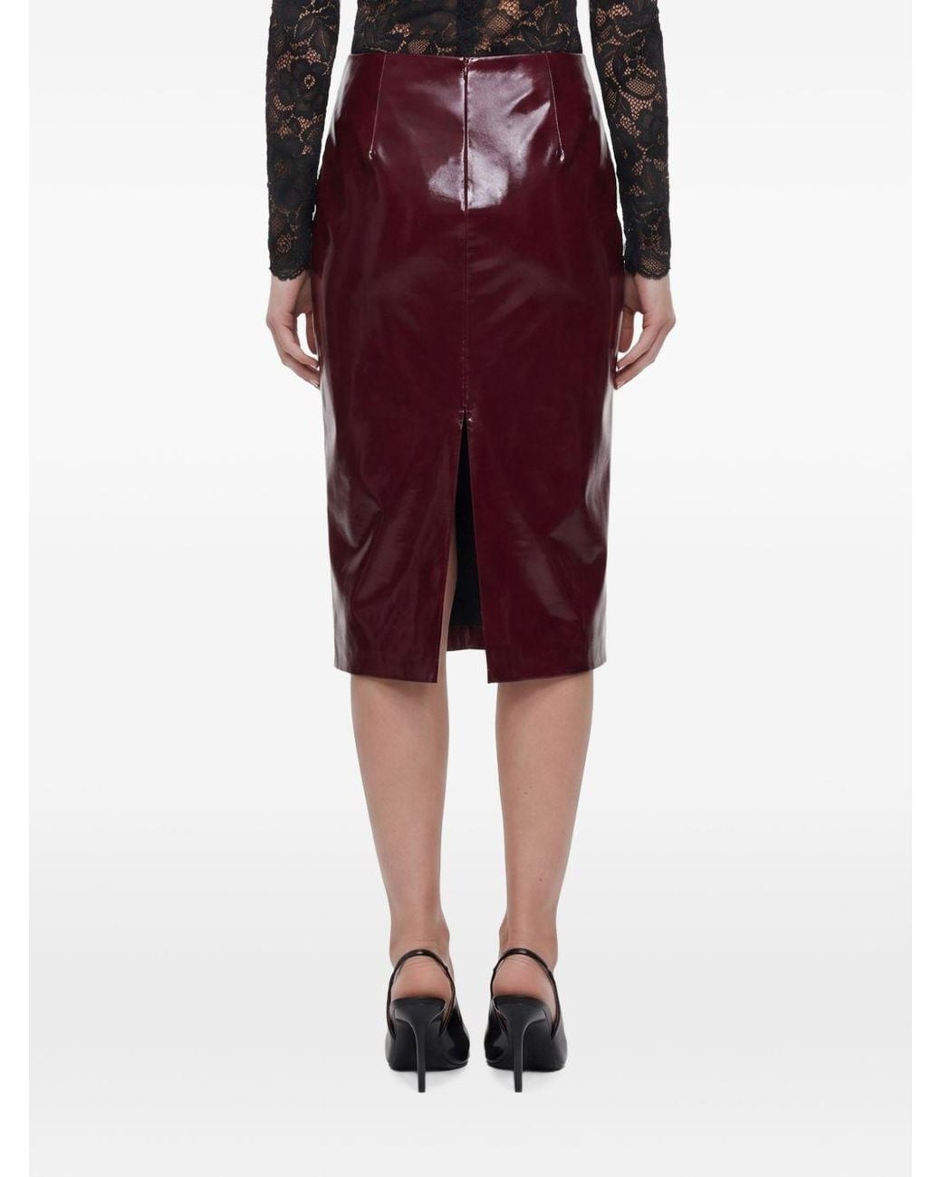 Self-Portrait Red Faux Leather Skirt