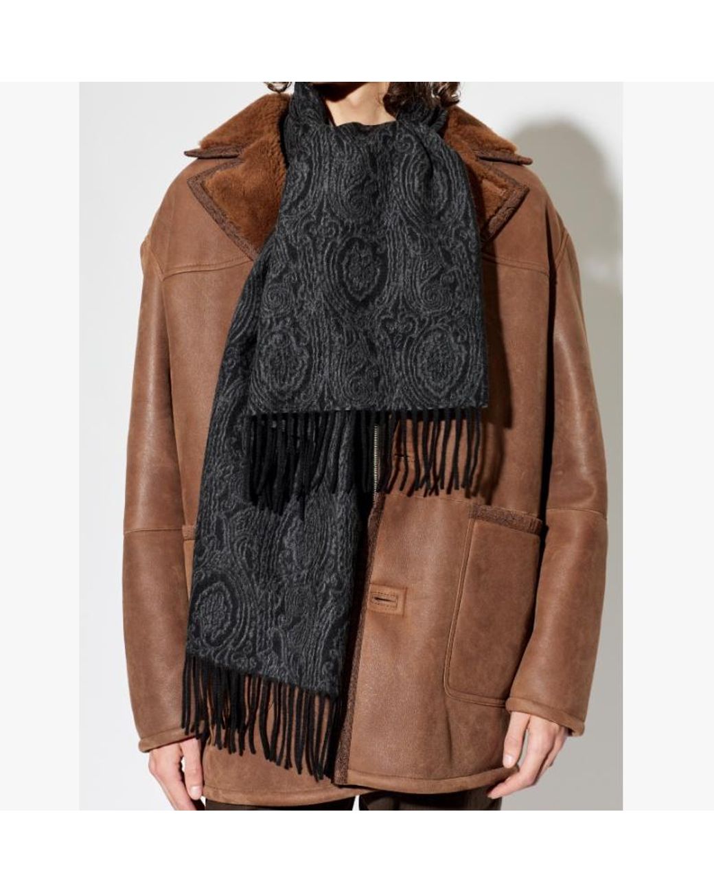 Etro Black Paisley Fringed Scarf for men