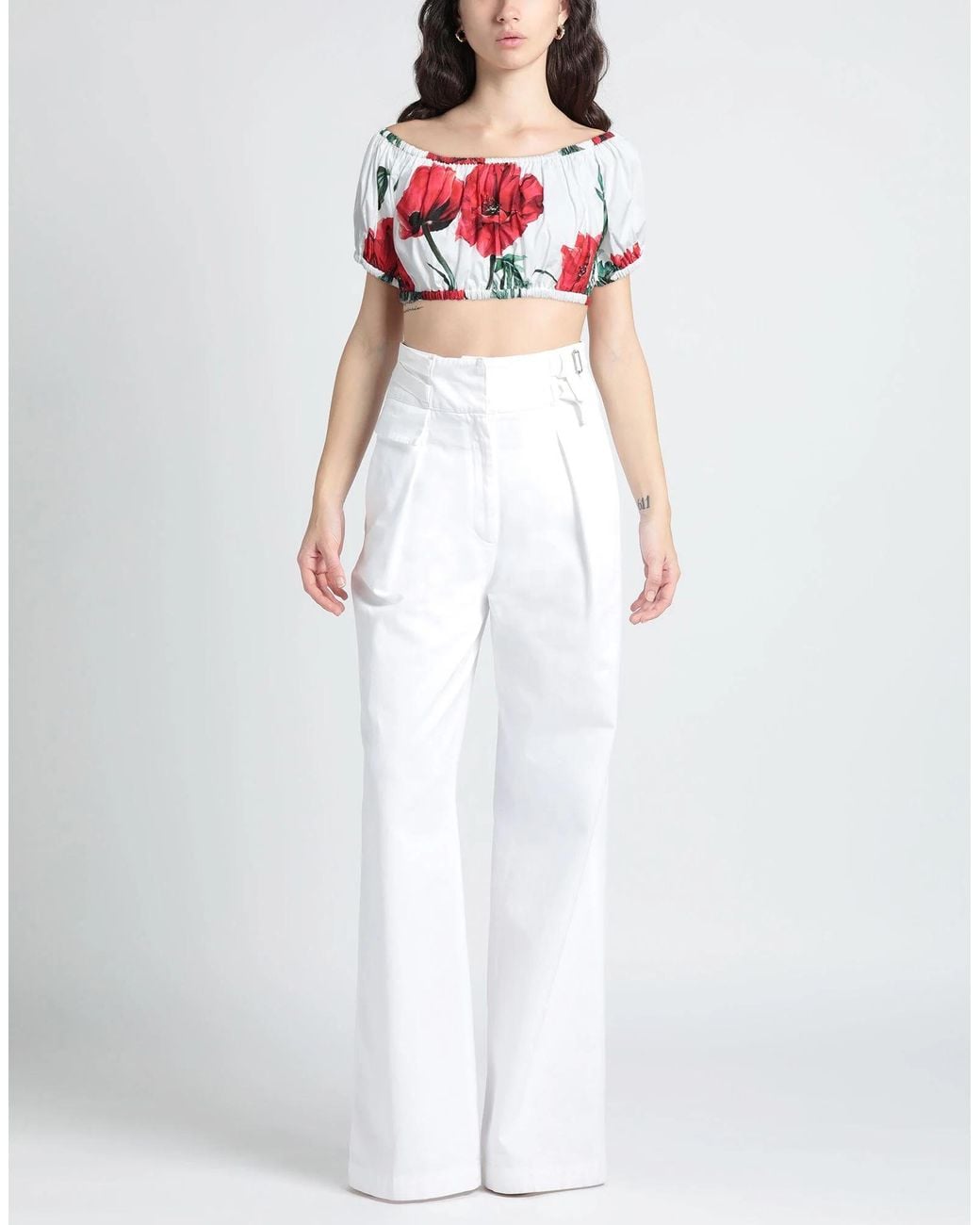 Dolce & Gabbana White Floral Off-The-Shoulder Short Sleeve Top