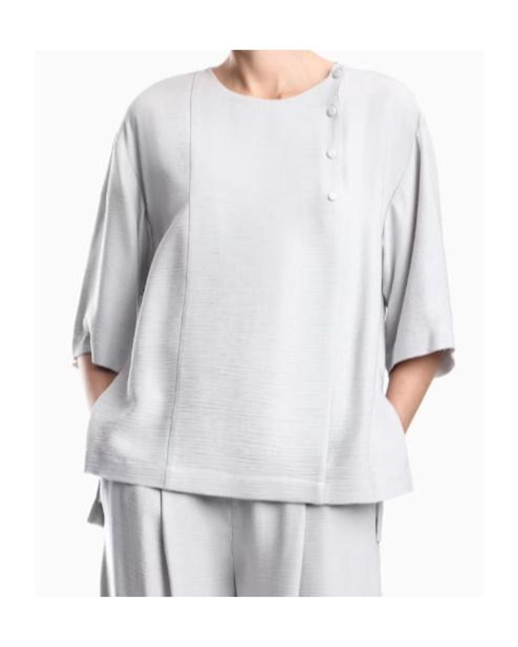 Emporio Armani White Textured Fabric Blouse With Bark Effect Signature Capsule