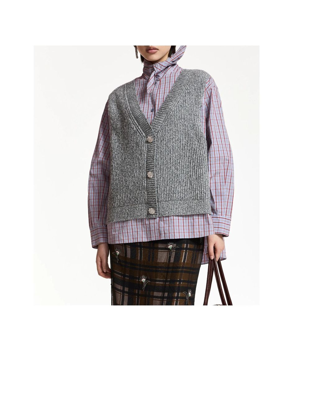 Essentiel Antwerp Gray Kute Check Knitted Jacket