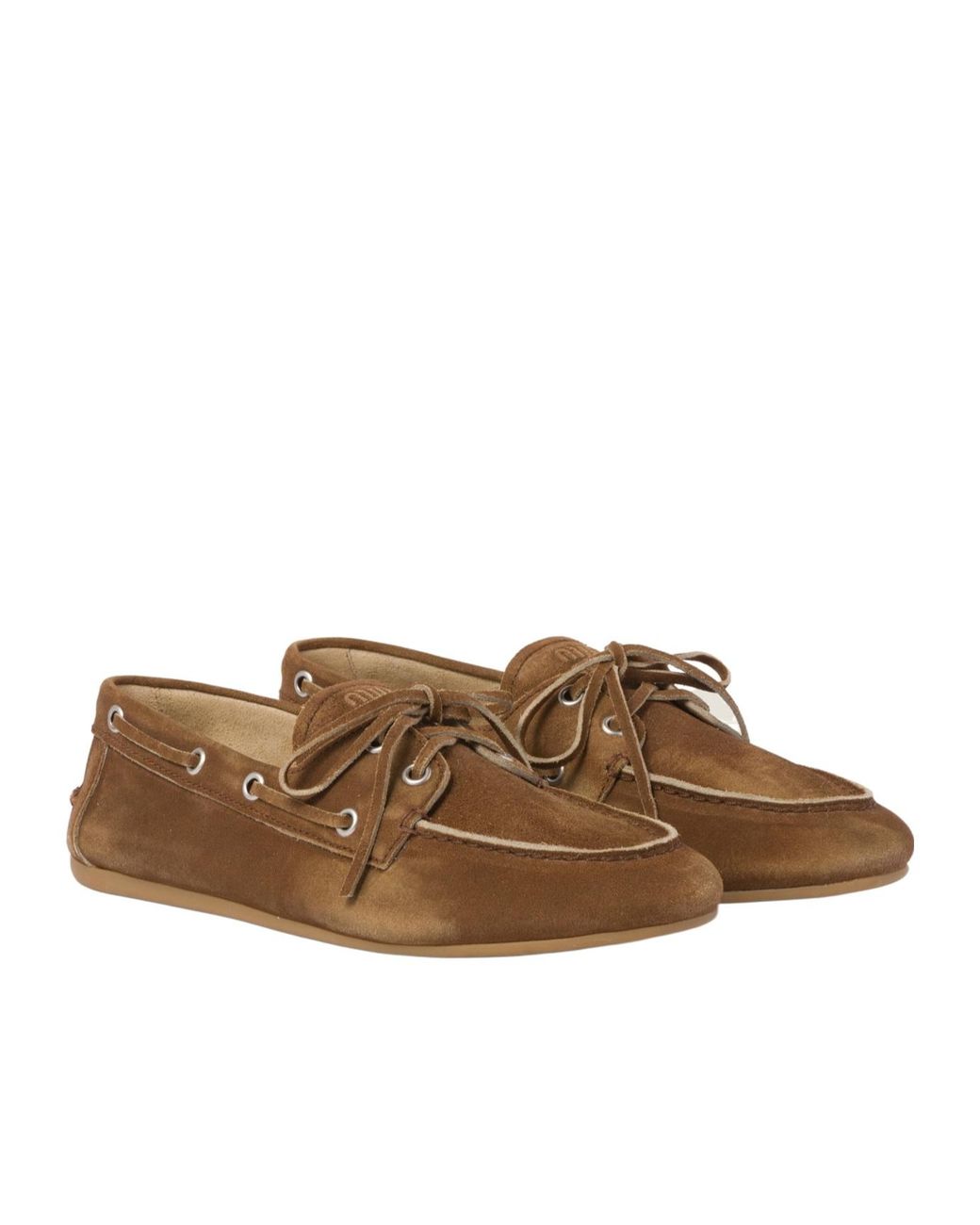 Miu Miu Brown Logo Embossed Loafers