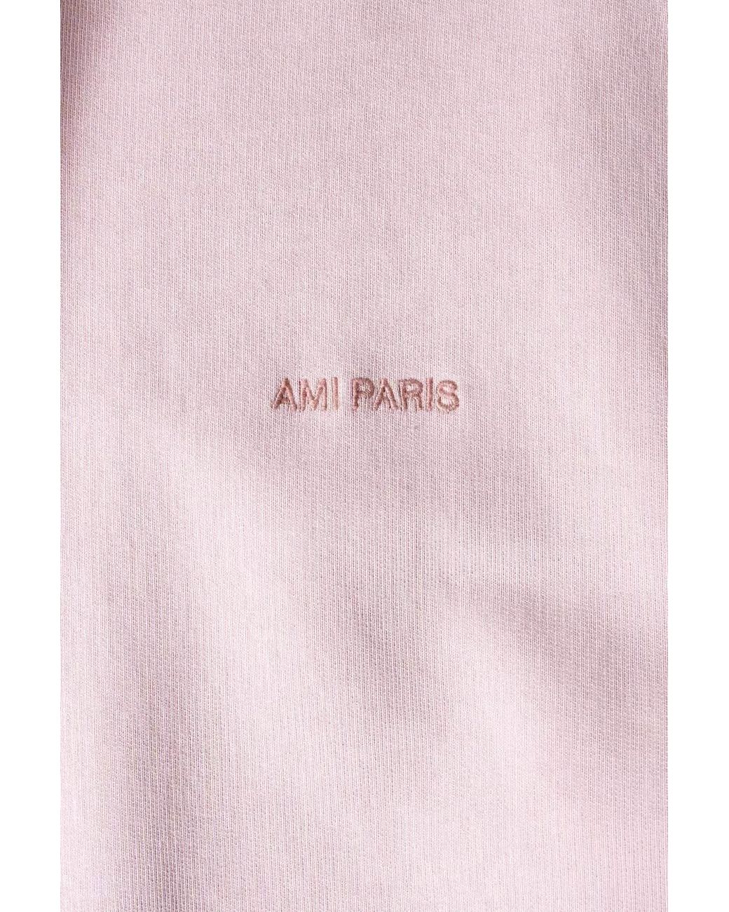 AMI Pink Logo-Embroidered Cotton Sweatshirt for men