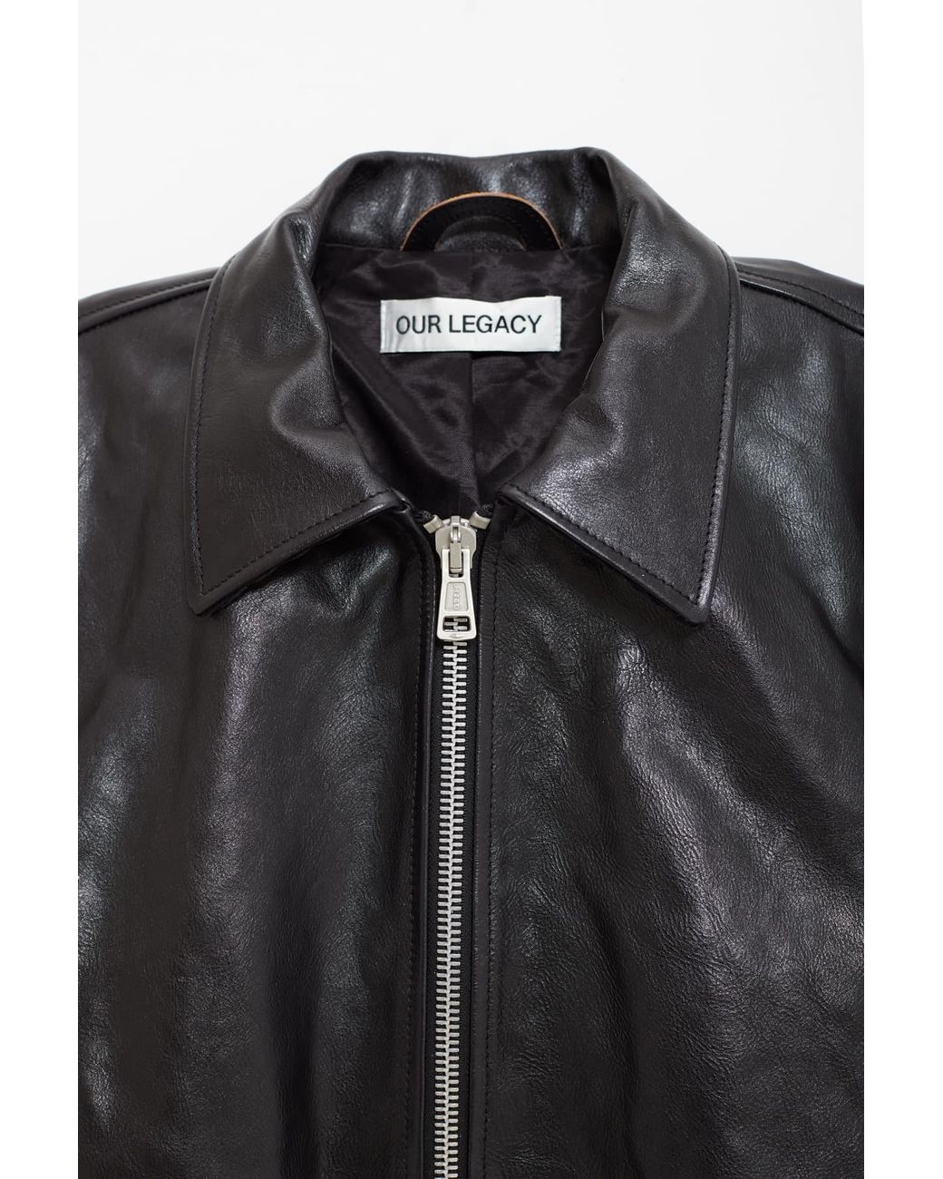 Our Legacy Black Cropped Leather Jacket With Classic Collar