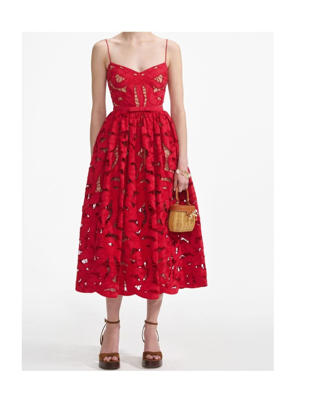 Self-Portrait Bow Embroidered Midi Dress