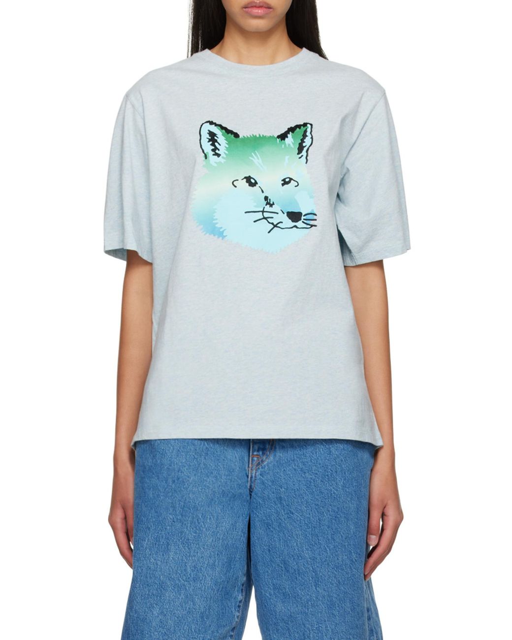 Maison Kitsuné Blue Maison Kitsuné Graphic Printed Crewneck T-Shirt for men