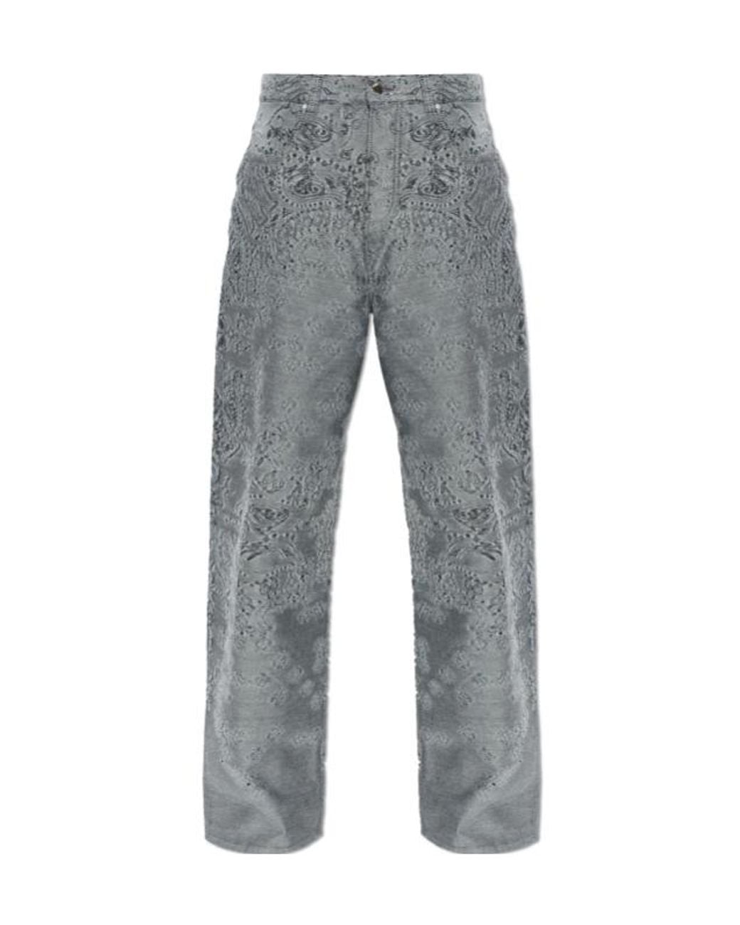 Amiri Gray Paisley Wide-Leg Jeans for men