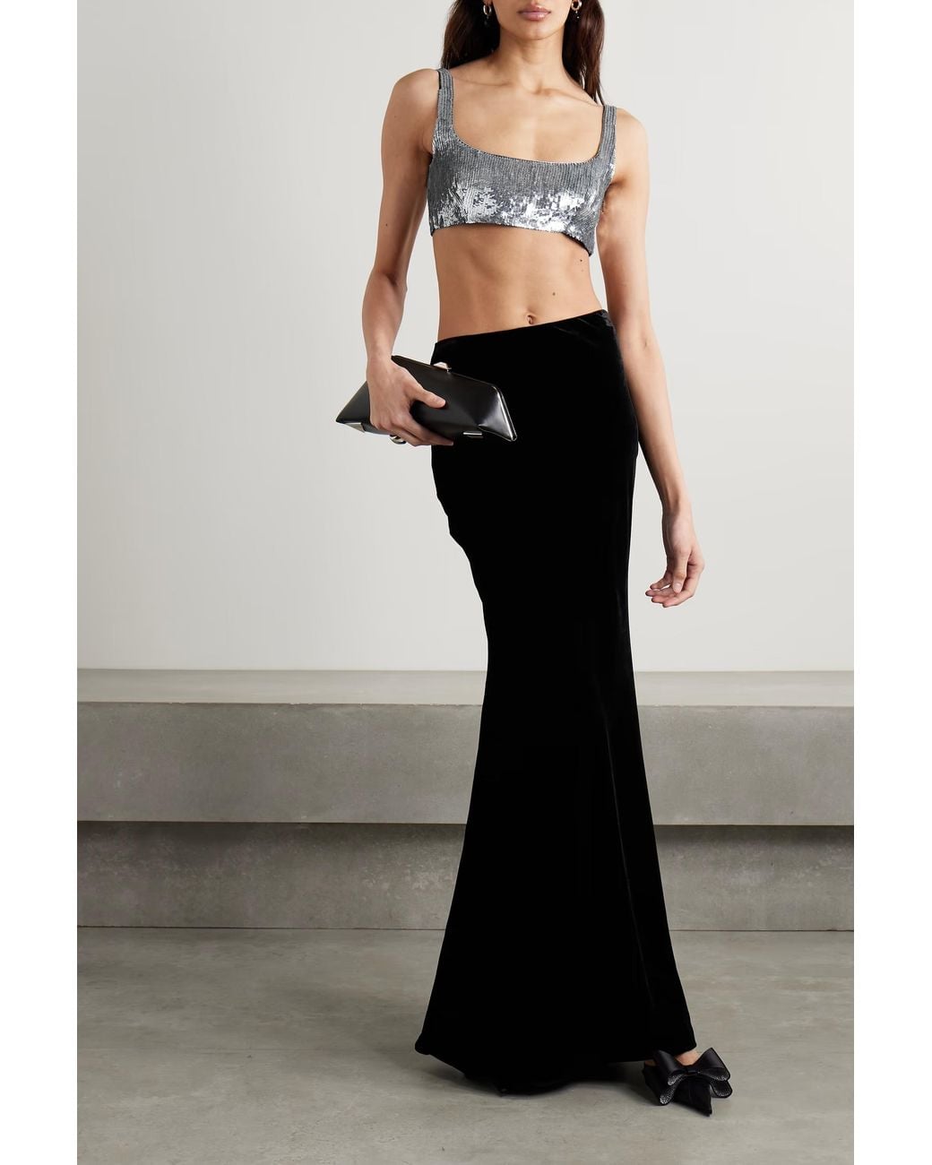Valentino Gray Sequin-Embellished Bralette Top