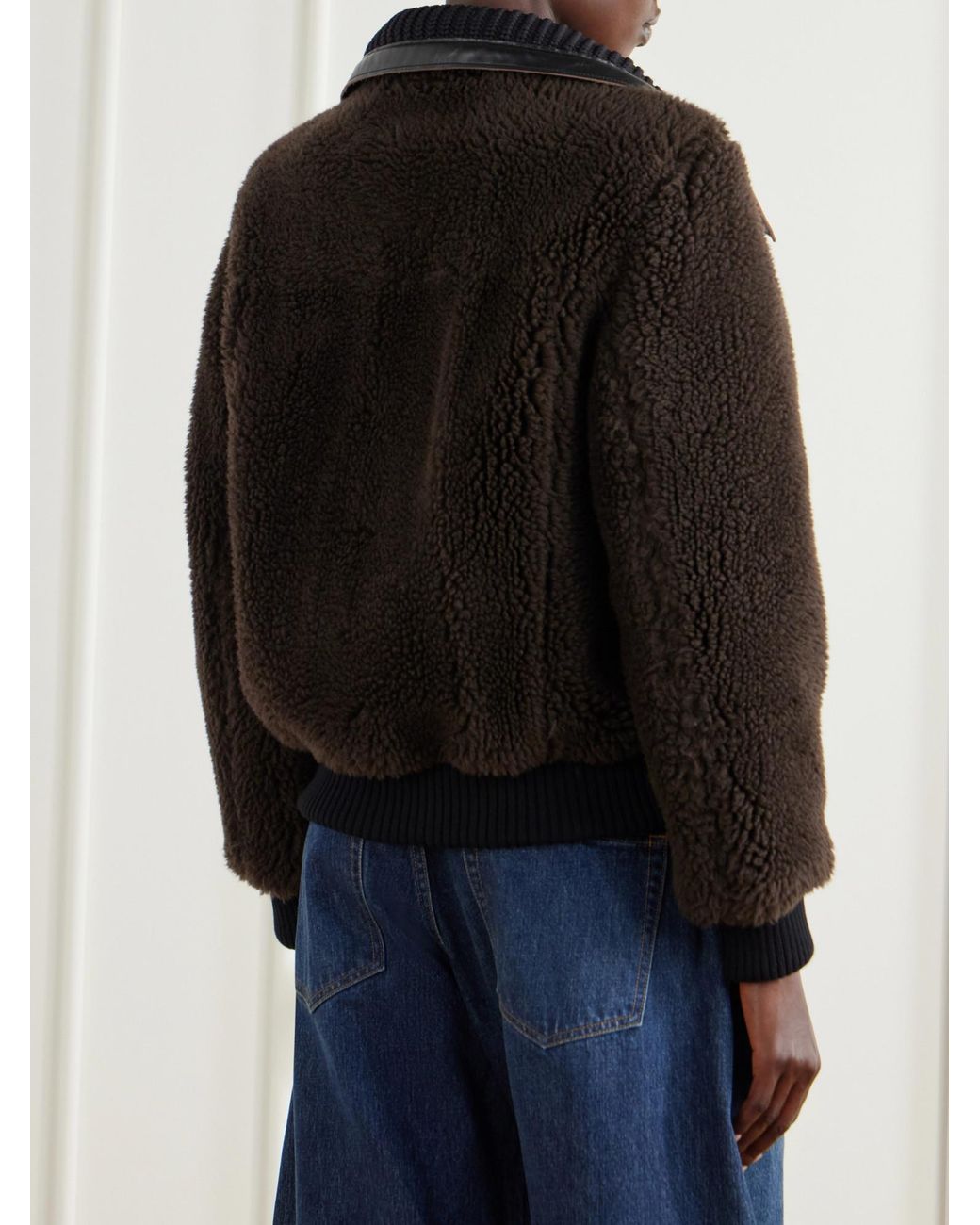 Sacai Black Cropped Shearling-Effect Jacket