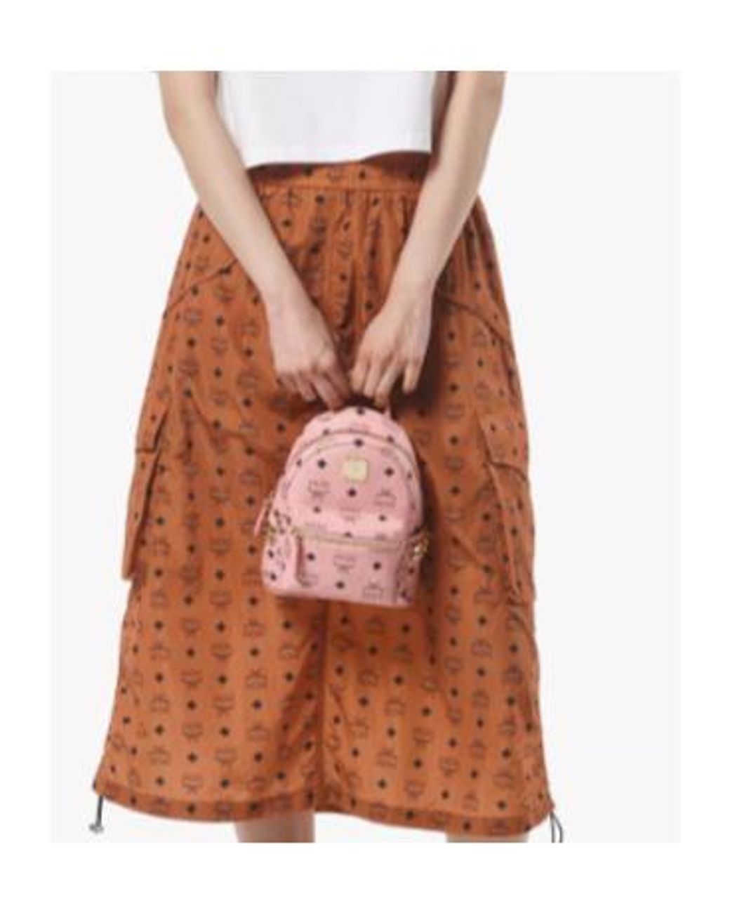 MCM Pink Stark Bebe Boo Visetos Side-Riveted Backpack