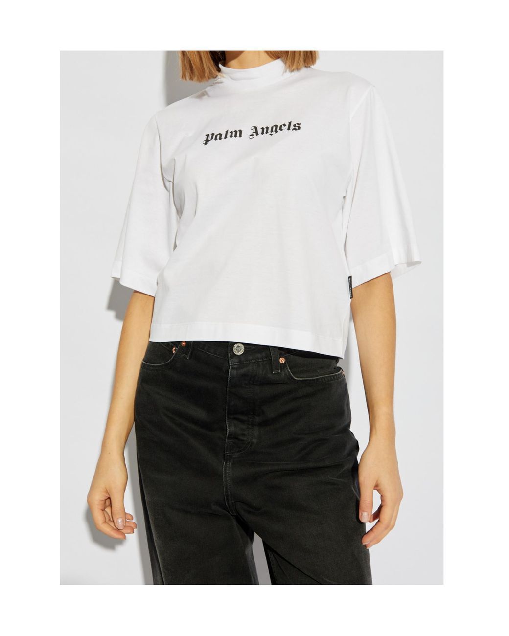 Palm Angels White Logo Printed Mockneck T-Shirt