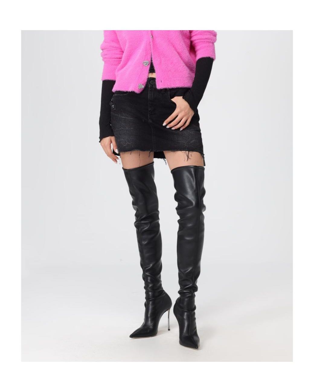 Balenciaga Black Frayed Edge Denim Mini Skirt