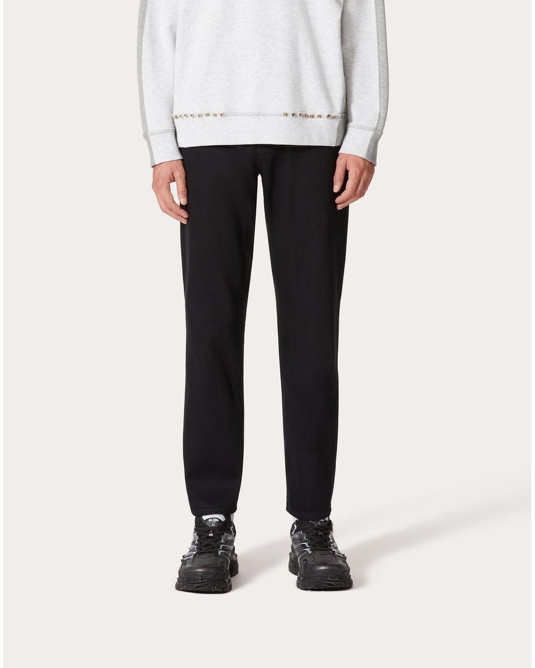Valentino Black Stud Detailed Straight Leg Jeans for men