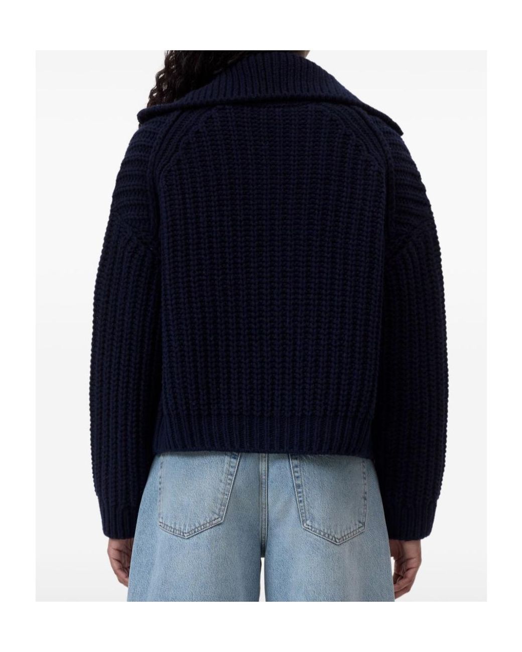 Closed Blue Chunky Zip-Up Cardigan
