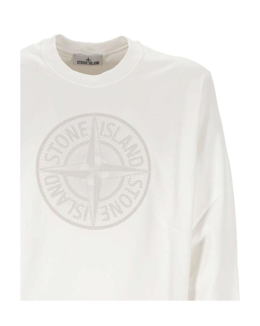 Stone Island White Logo Embroidered Crewneck Sweatshirt for men