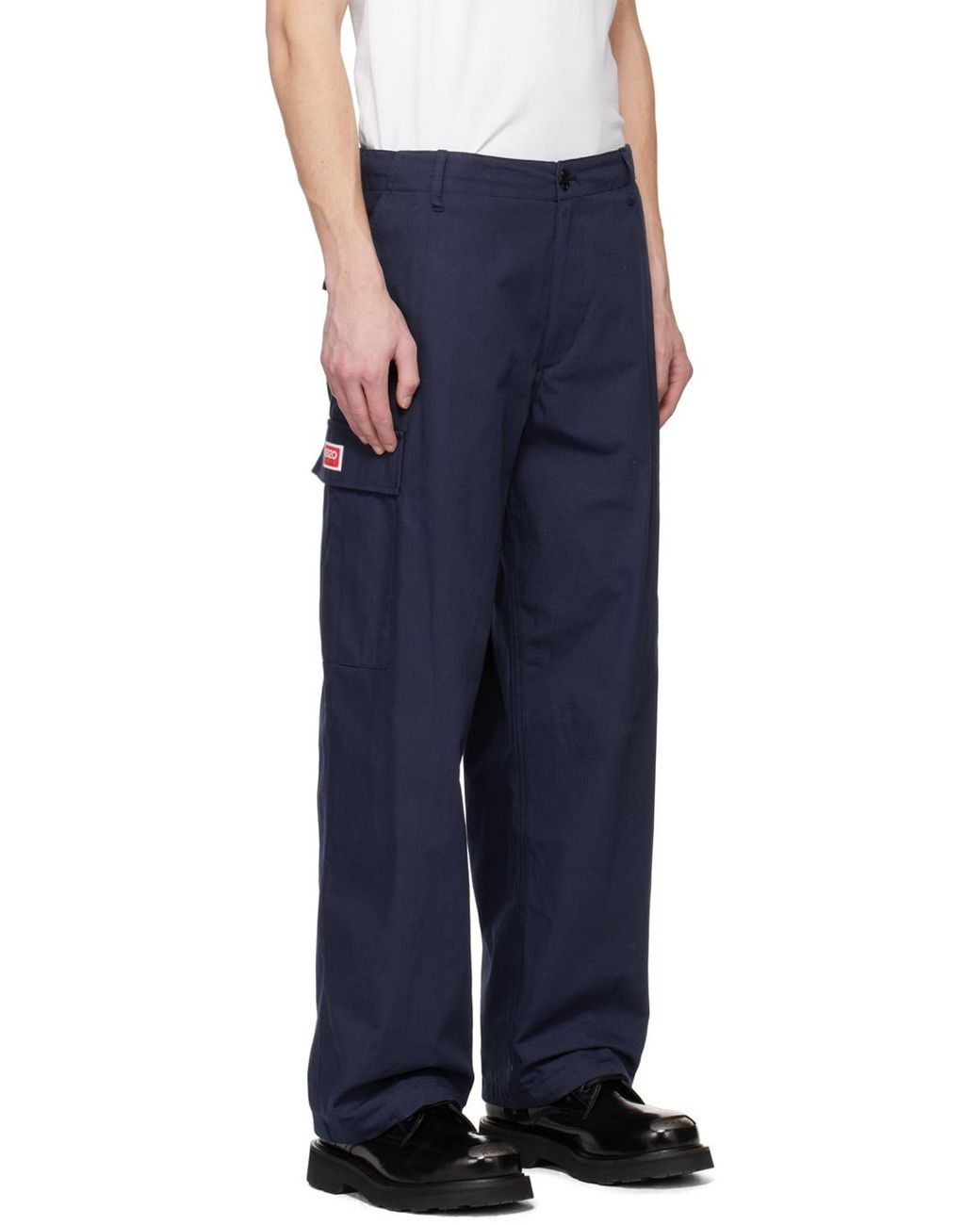 KENZO Blue Mid-Rise Straight-Leg Cargo Trousers for men