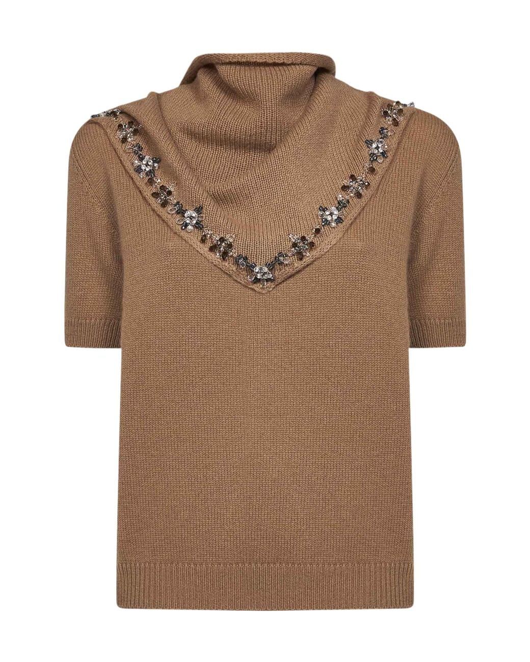 Prada Brown Embellished Knitted Jumper