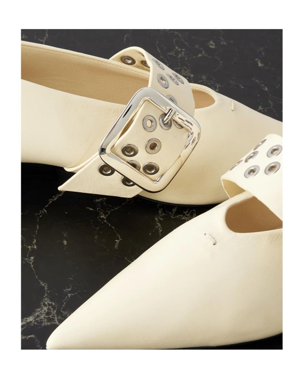 Jil Sander White Eyelet-Embellished Mary-Jane Ballet Flats