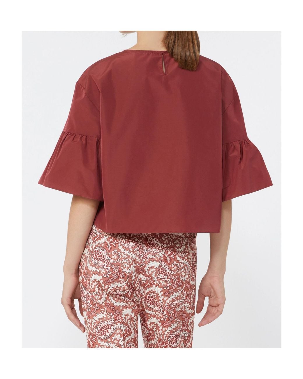 Weekend by Maxmara Red Cotton Taffeta Cropped Blouse