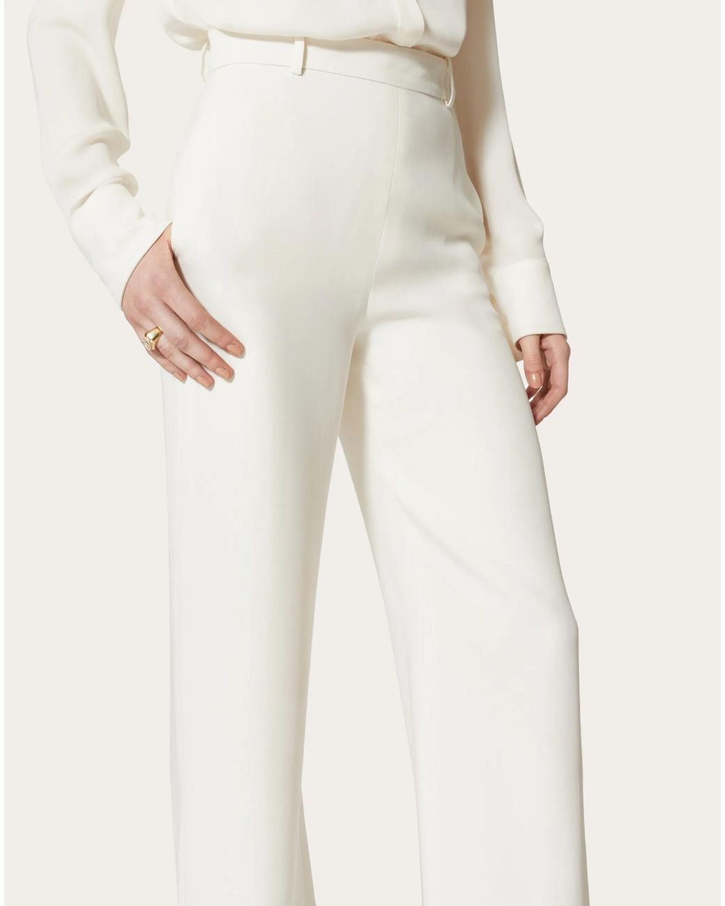 Valentino White High-Waisted Wide-Leg Trousers