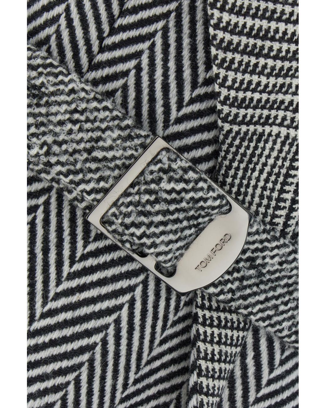 Tom Ford Gray Houndstooth-Pattern Straight Hem Belted Coat