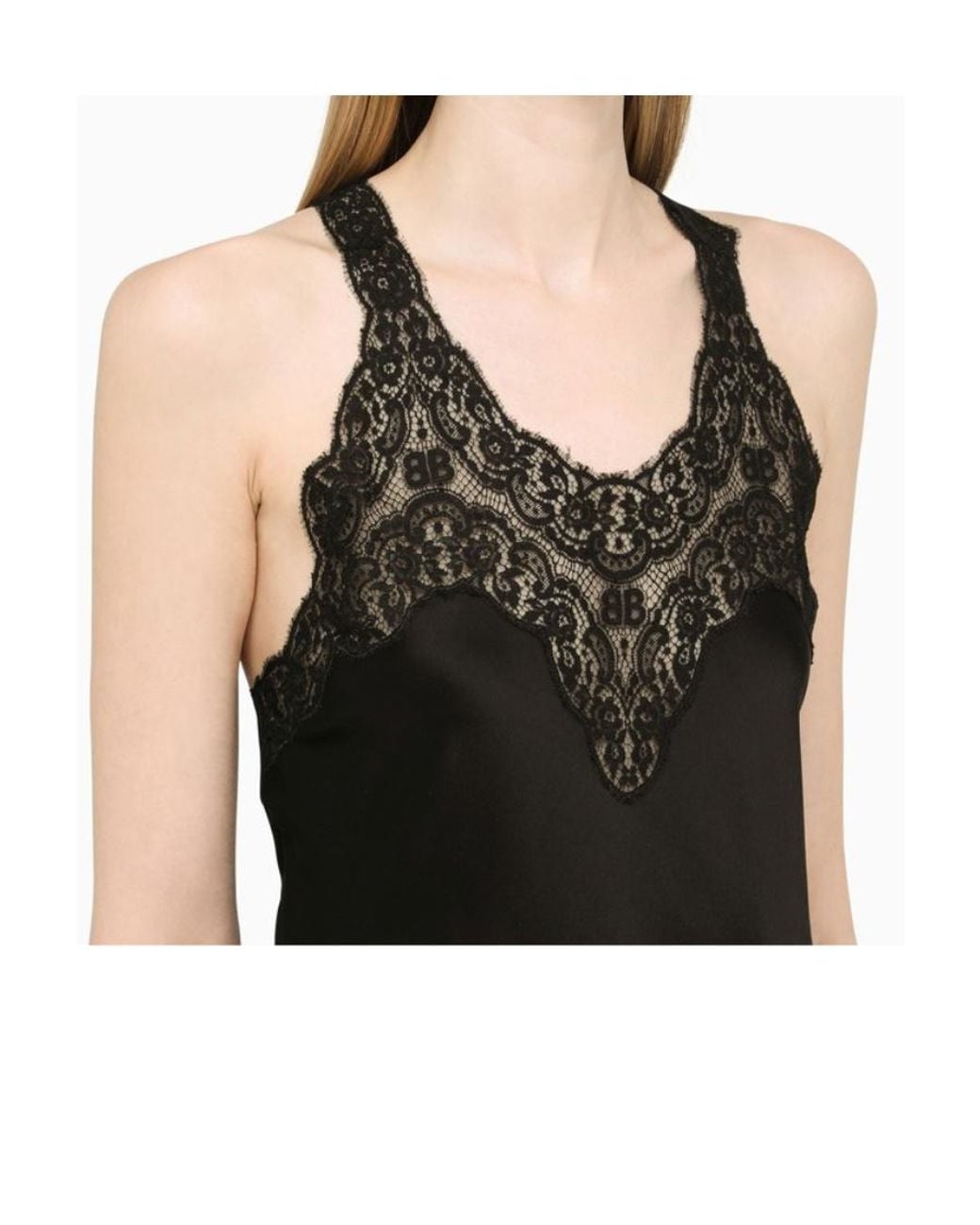 Balenciaga Black Lace-Detail Tank Top