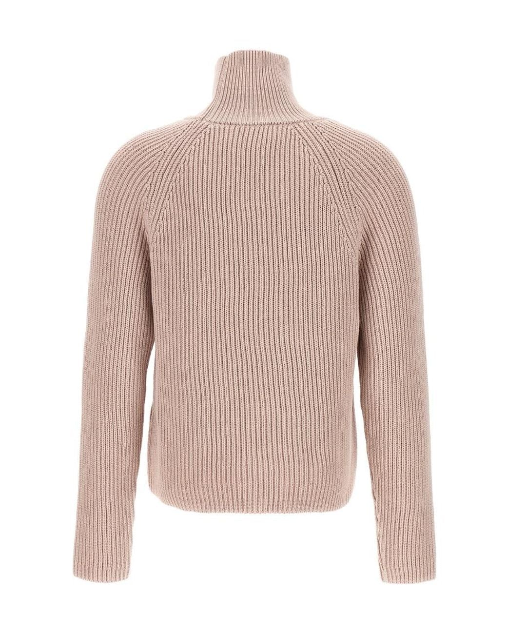 AMI Natural Mock.Neck Ribbed Jumper
