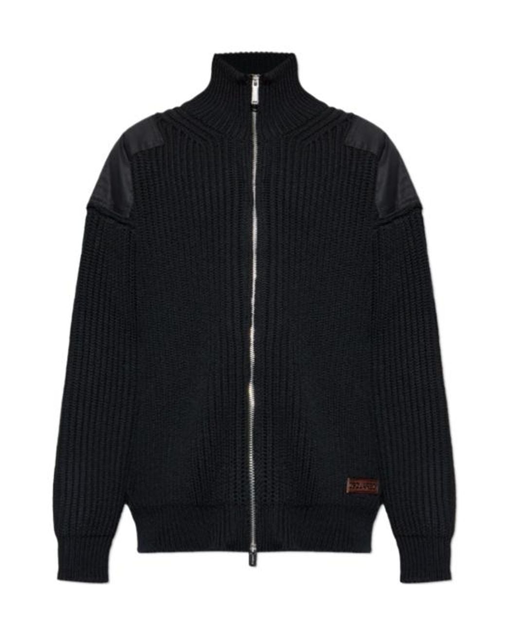 DSquared² Black Logo Patch Zipped Knit Cardigan for men