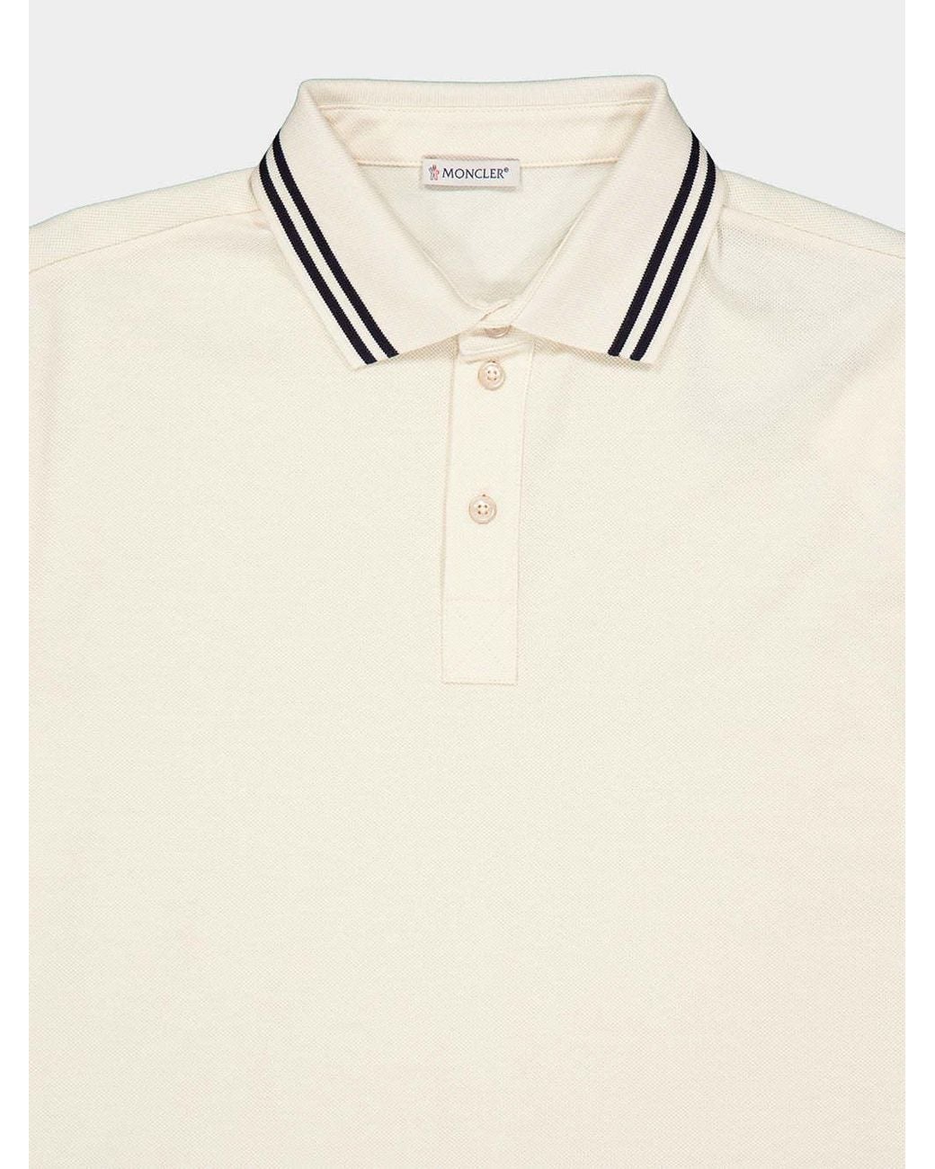 Moncler Natural Tipped Trim Logo Polo Shirt for men
