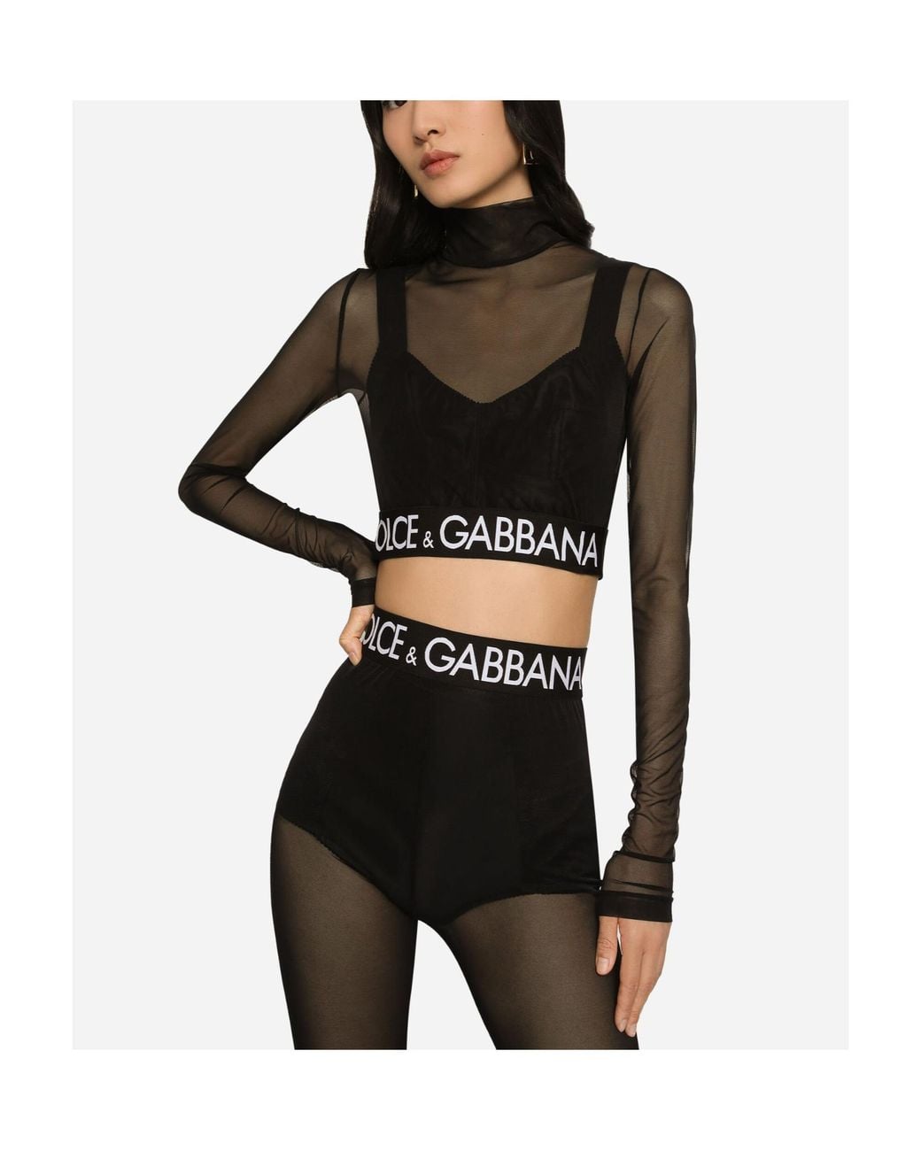 Dolce & Gabbana Black Roll-Neck Tulle Top