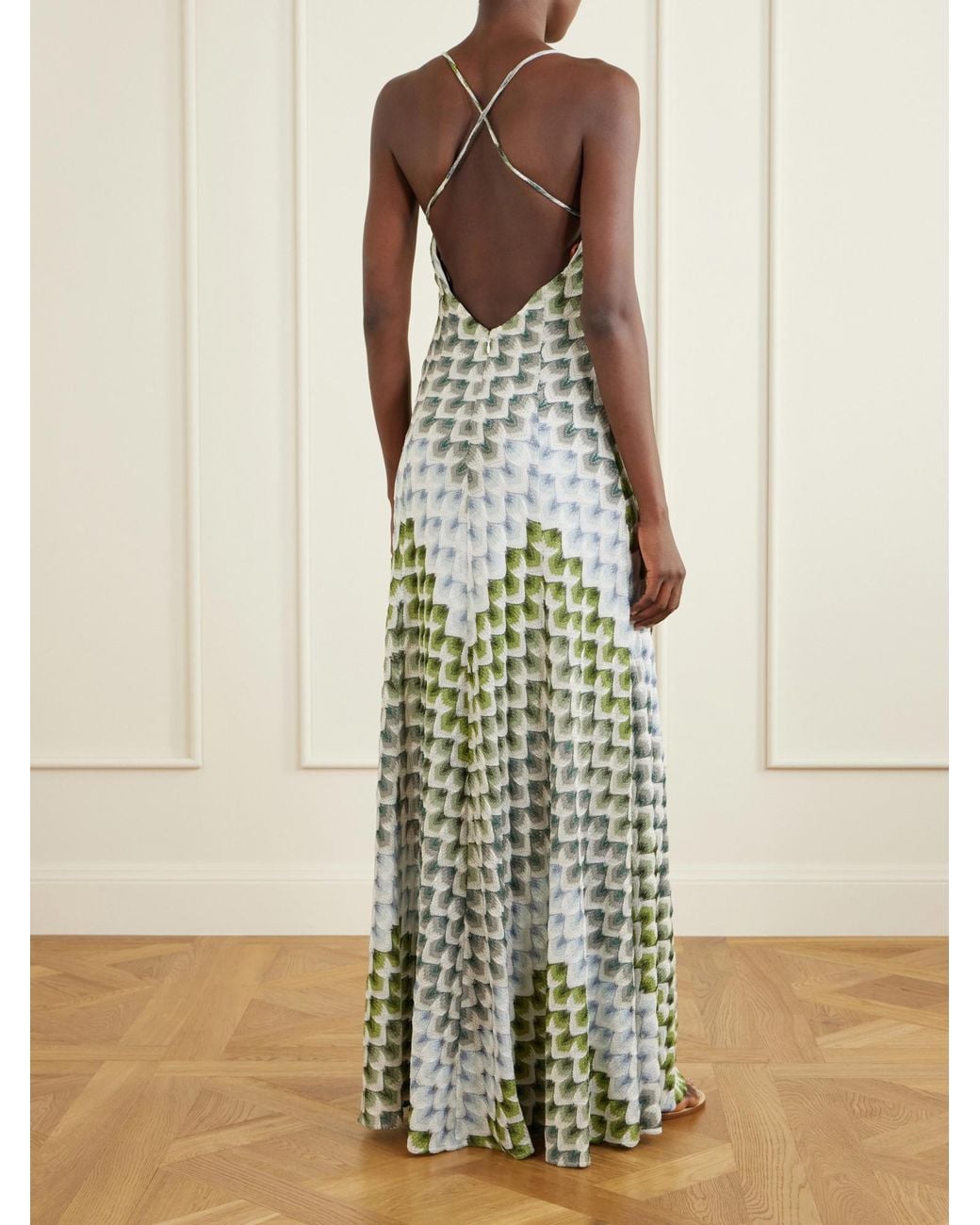Missoni Green Metallic Crochet-Knit Maxi Dress