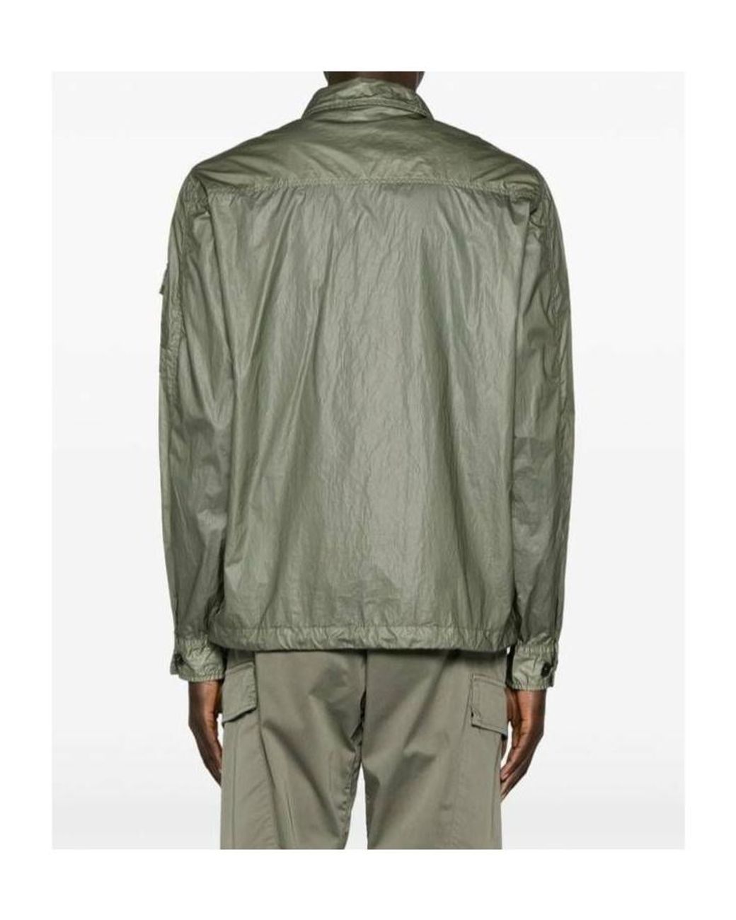 C P Company Green Lens-Detail Crinkled Shirt for men