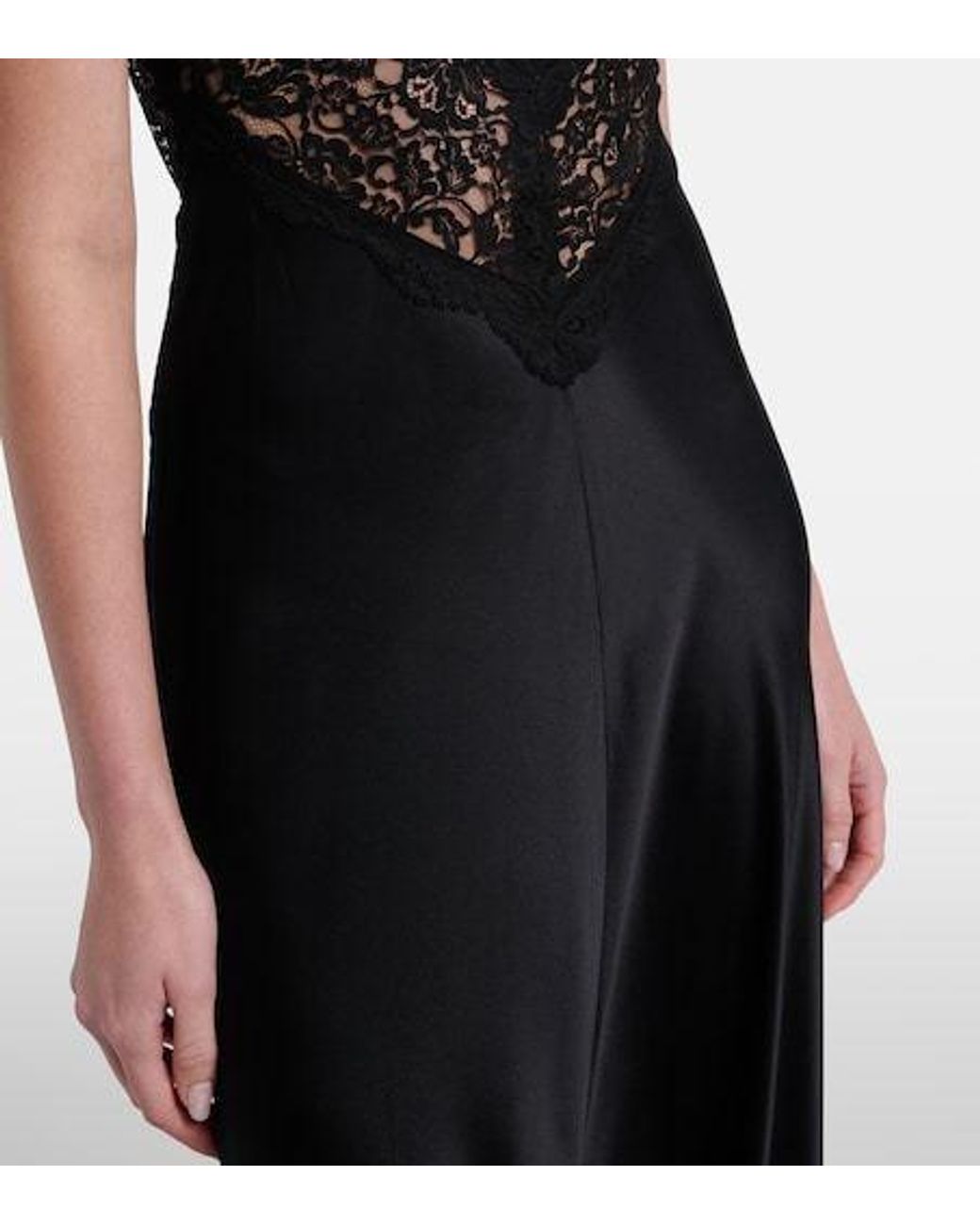 Rodarte Black Lace-Trimmed Silk Charmeuse Gown