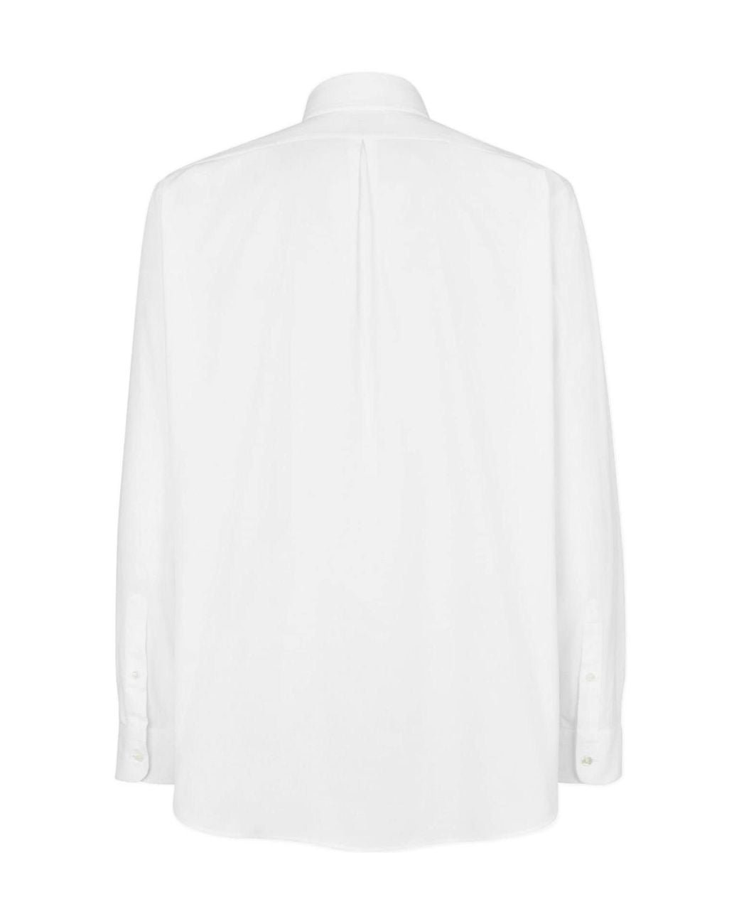 Fendi White Logo Embroidered Collared Long-Sleeve Shirt for men