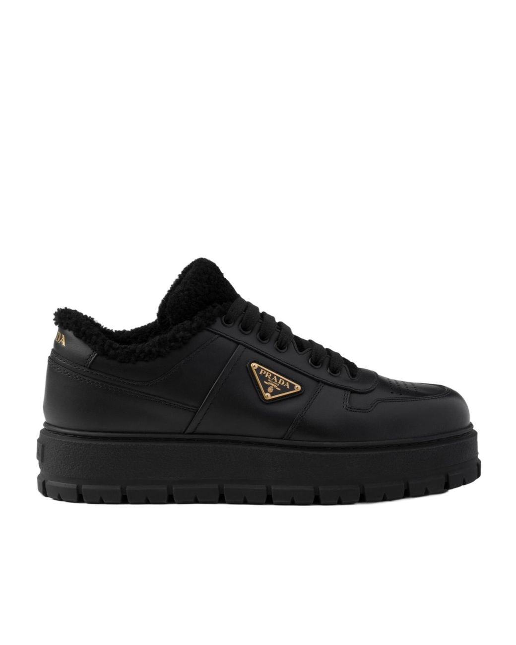 Prada Black Leather Laced Sneakers for men