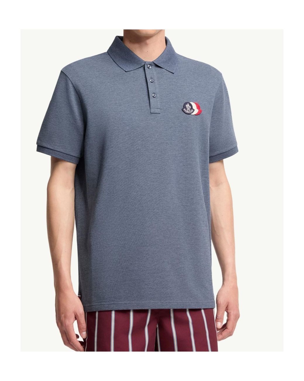 Moncler Blue Logo Patch Short-Sleeve Polo Shirt for men