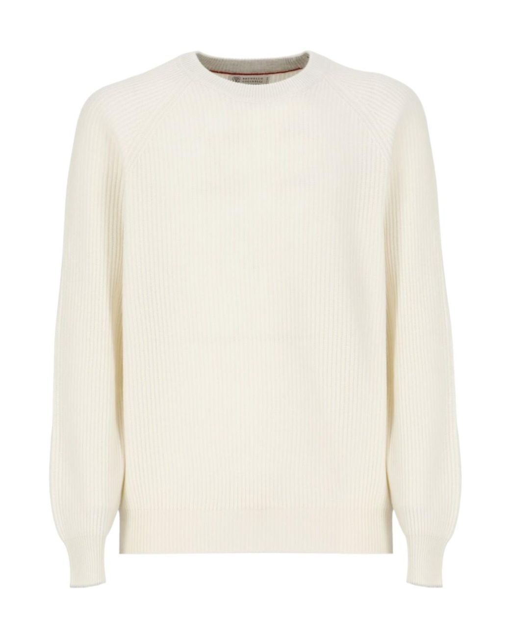 Brunello Cucinelli White Crewneck Ribbed-Knit Jumper for men