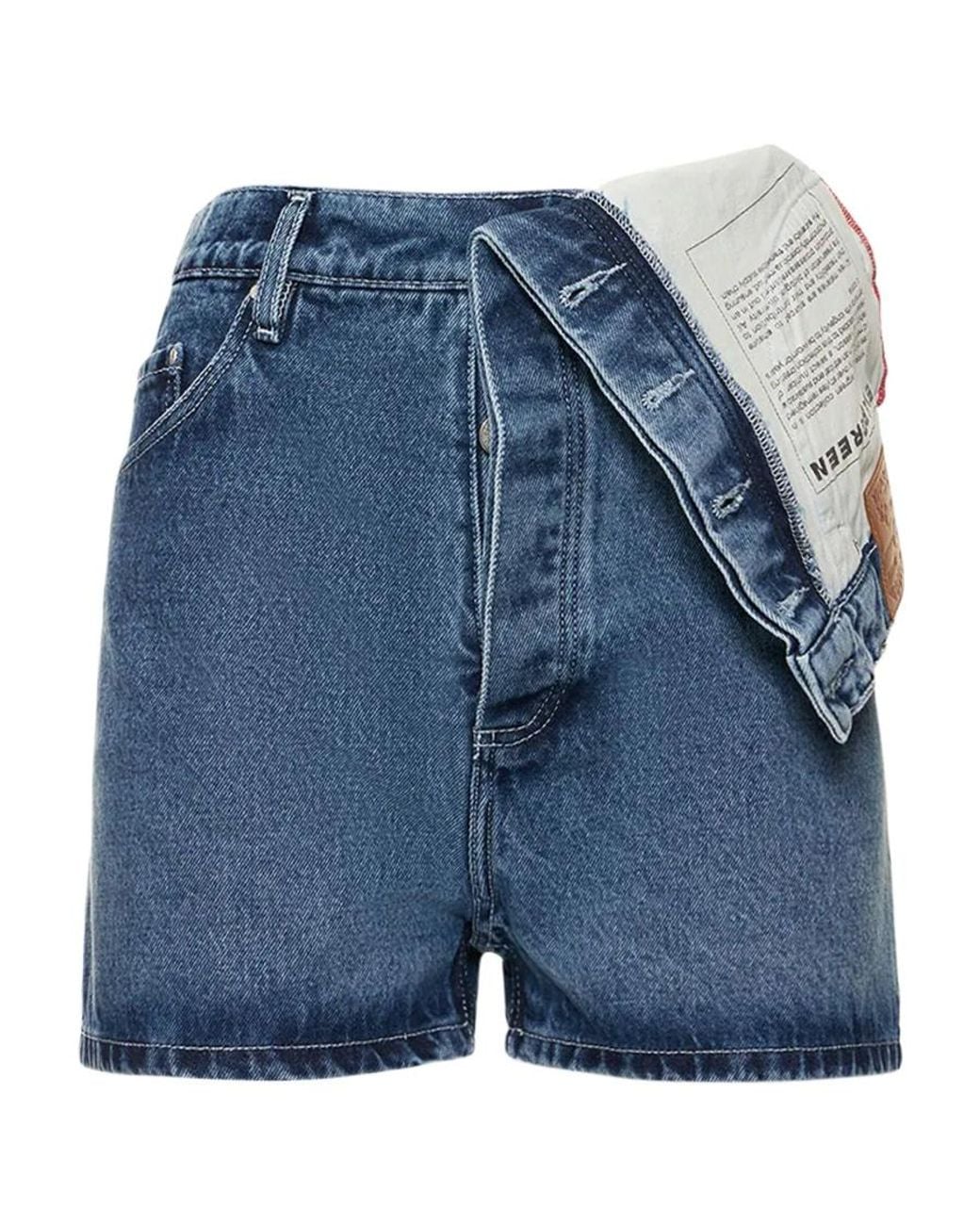 Y. Project Blue Classic Asymmetric Denim Shorts