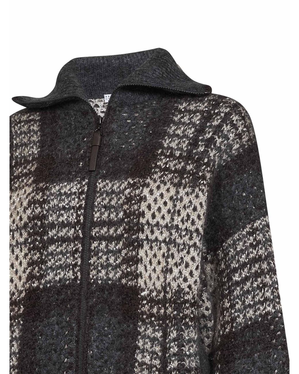 Brunello Cucinelli Gray Embroidered Zip Cardigan