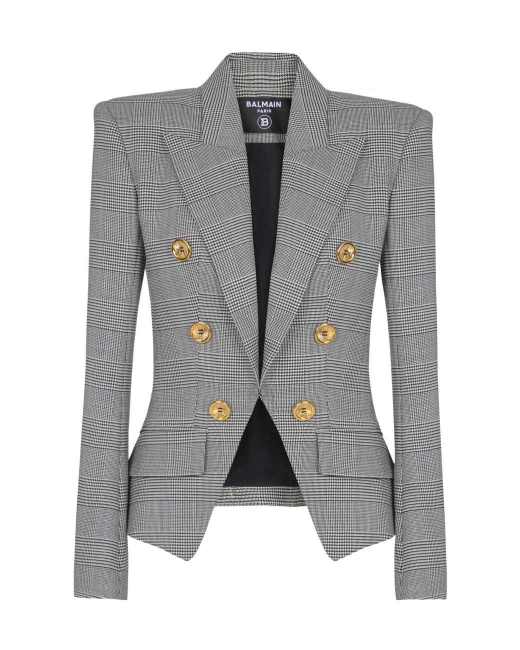 Balmain Gray Prince Of Wales Jacquard 6-Buttons Jacket