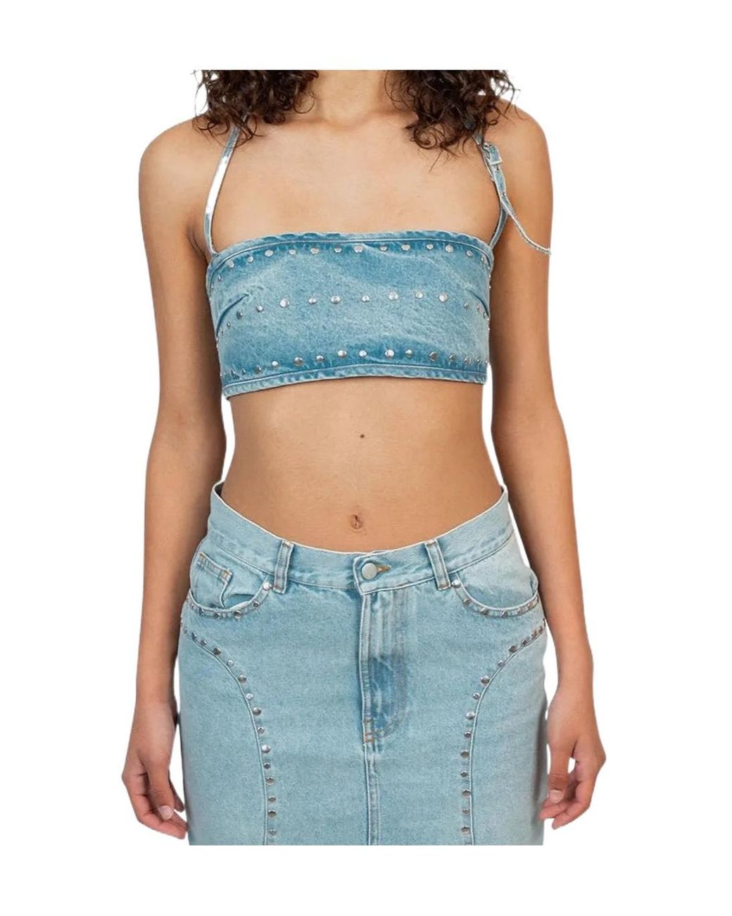GIMAGUAS Blue Luna Studded-Detail Denim Top