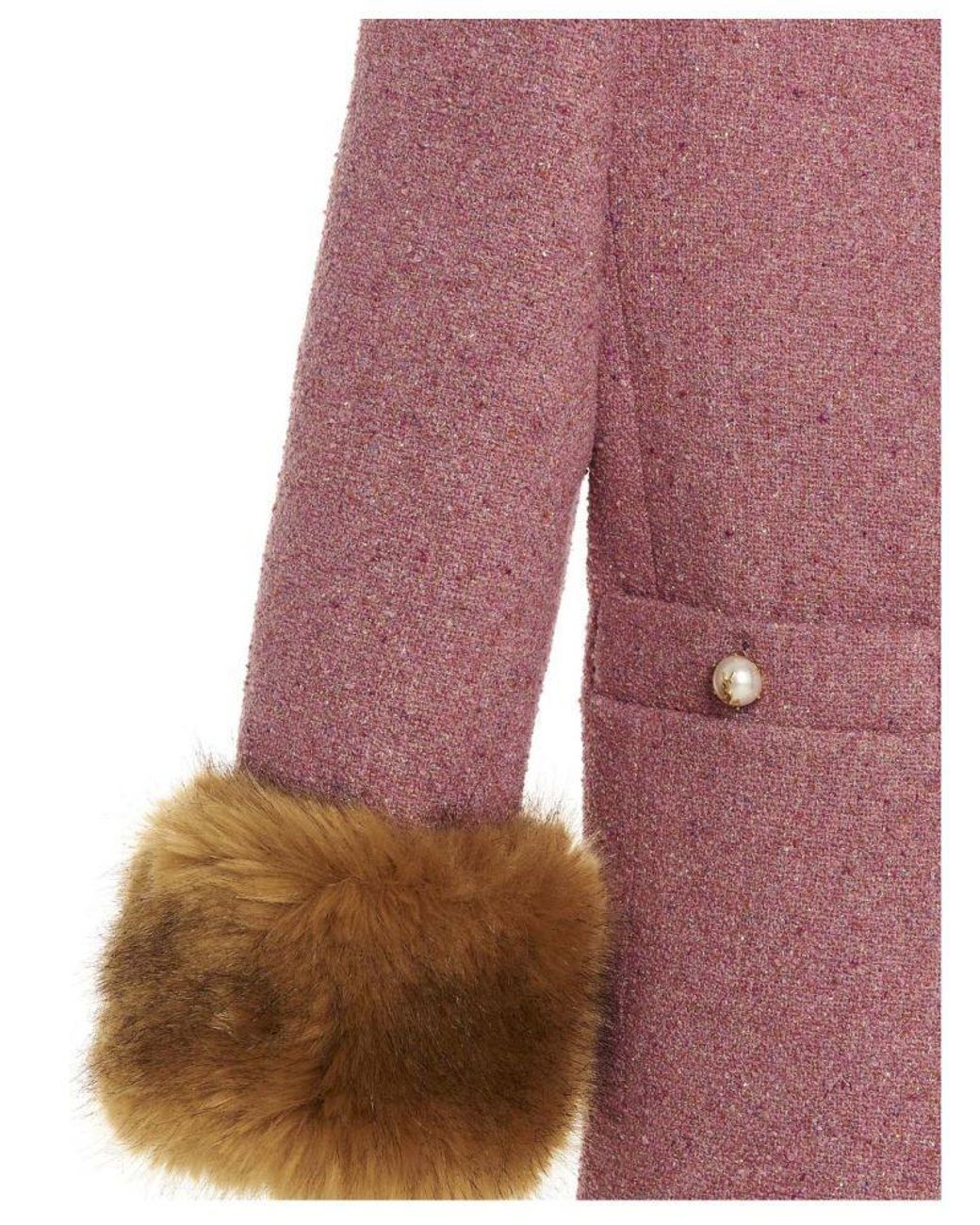 Saint Laurent Pink Faux-Fur Detail Fitted Jacket